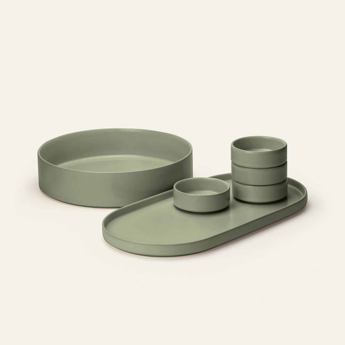 (Olive Color) Portuguese Stoneware Serving Set (6 Piece Set)
